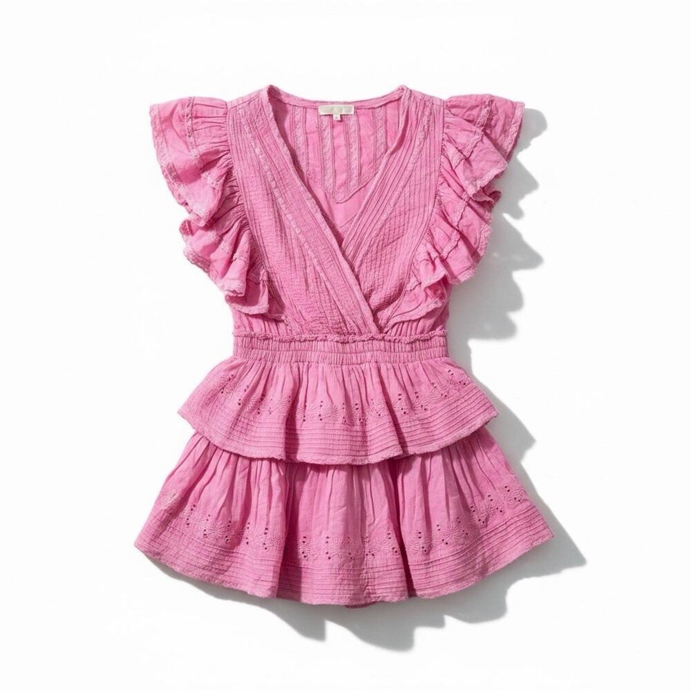 LoveShackFancy Gwen Heritage Mini Dress XS Embroidered Cotton Pink Short 42378